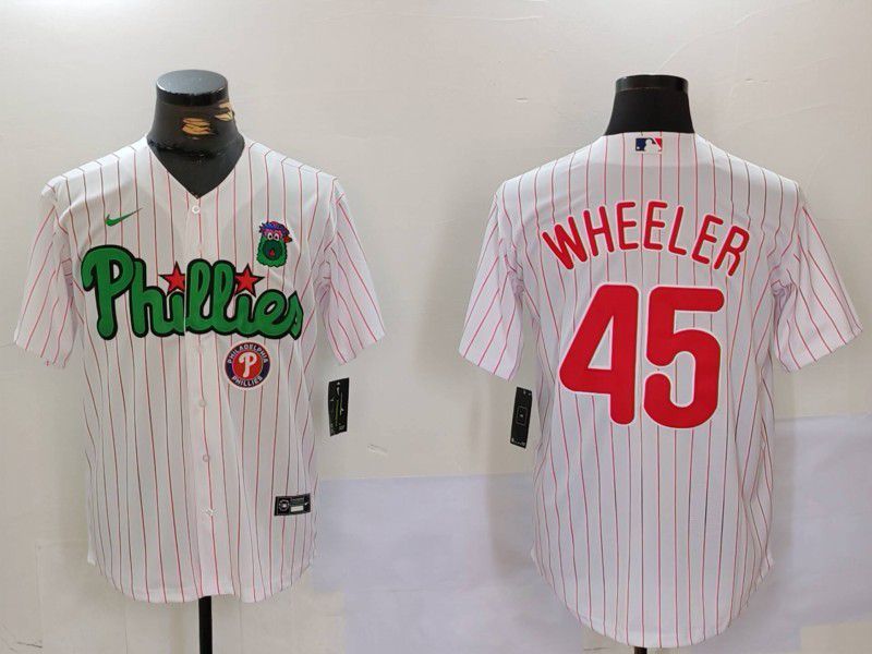 Men Philadelphia Phillies #45 Wheeler White stripe Second generation Joint Name 2024 Nike MLB Jersey style 3->philadelphia phillies->MLB Jersey